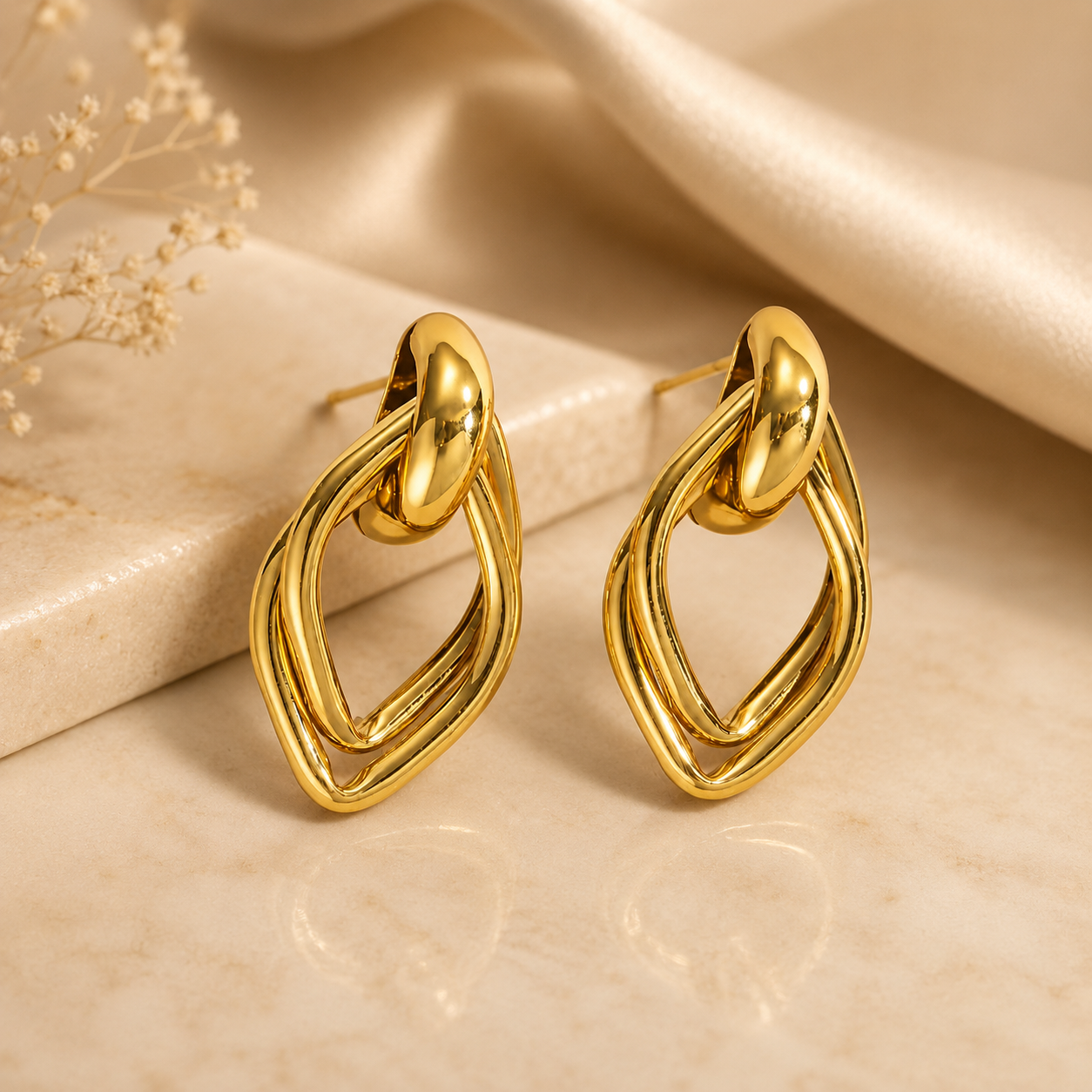 Celeste Intertwined Gold Drop Earrings | Waterproof Statement Earrings Australia | Aurelia Co.