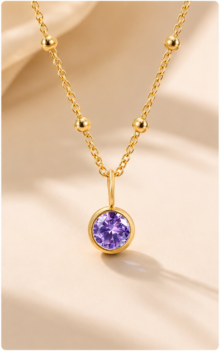 Birthstone February Purple Roland Gold Pendant Necklace