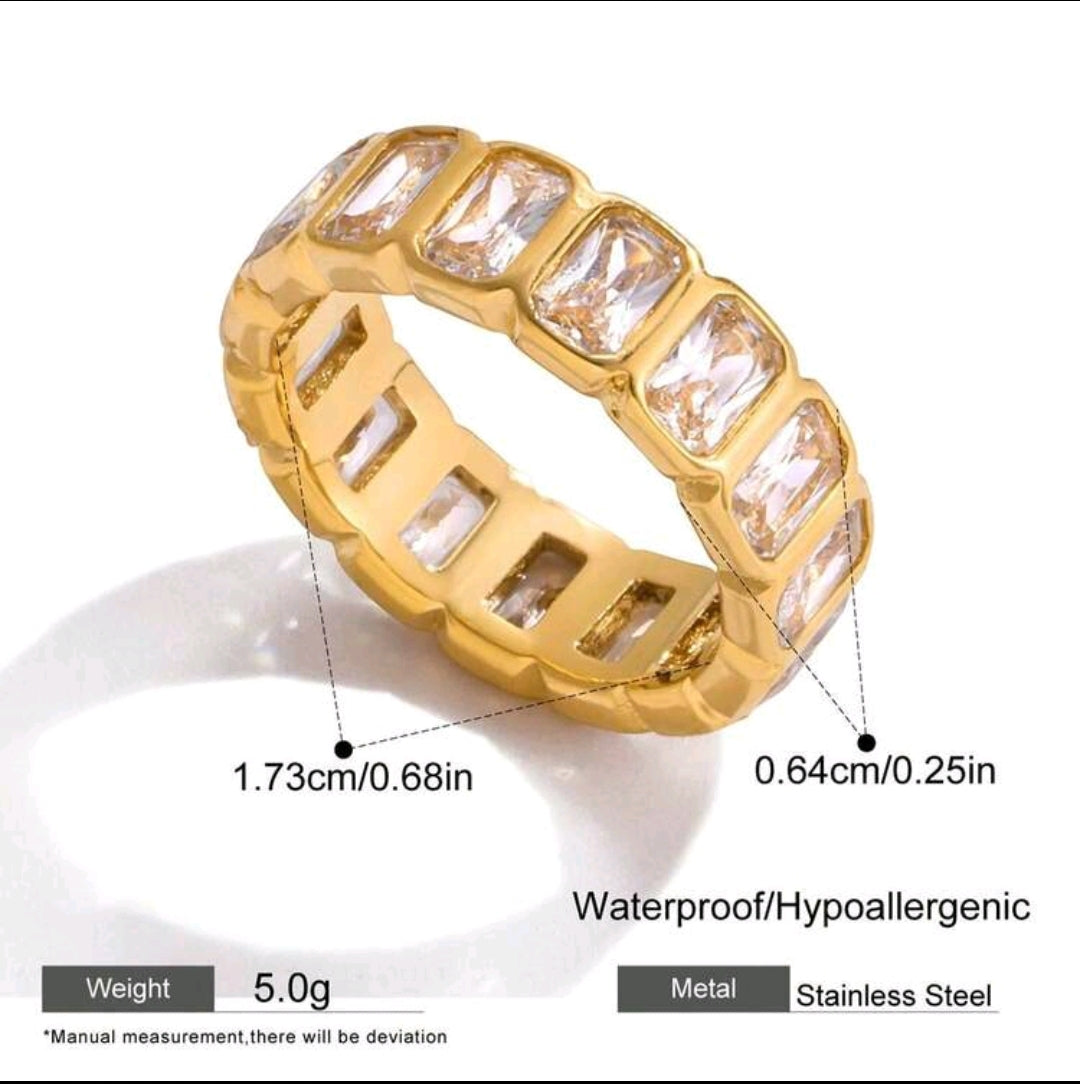 Gold Plated Crystal Adjustable Ring  Waterproof Tarnish-Free Ring