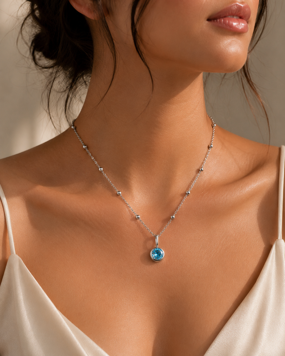 Birthstone December Lake Green-Blue Silver Pendant Necklace