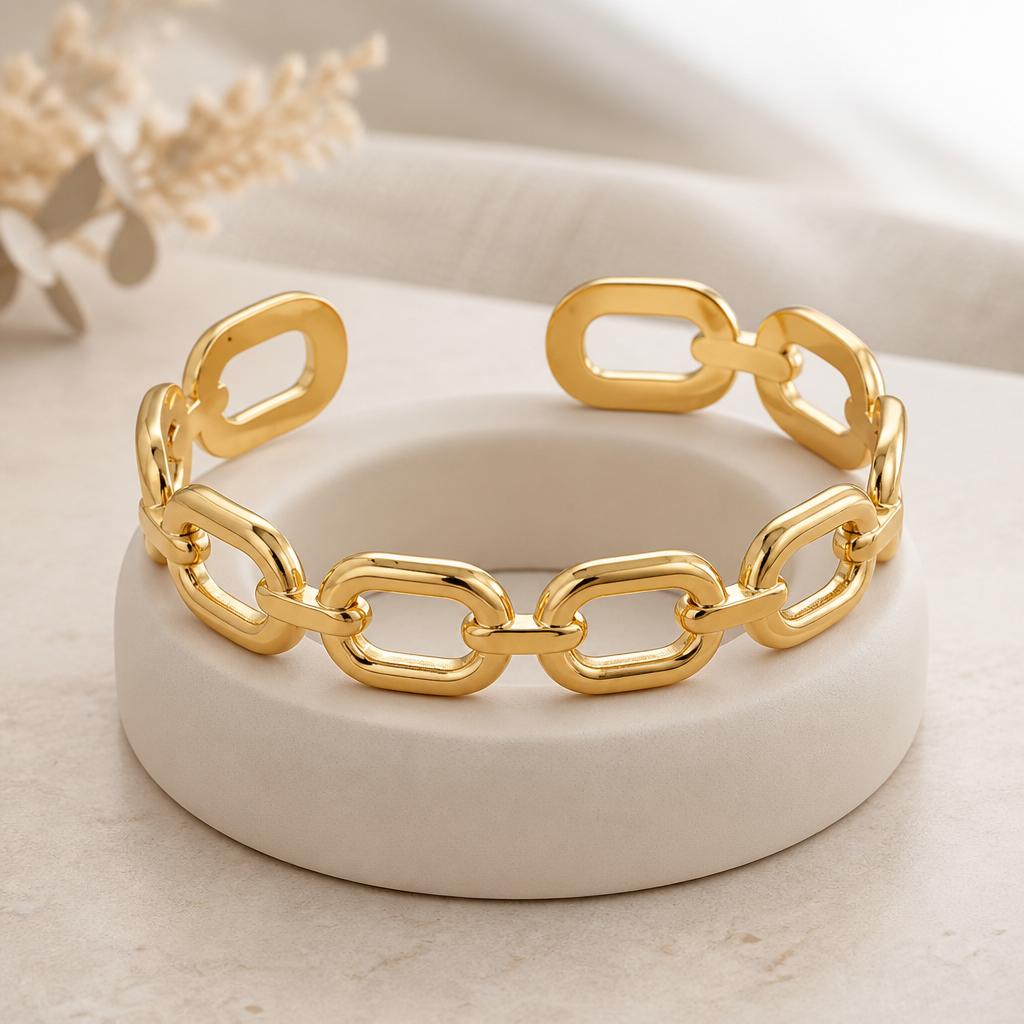 Elara Gold Link Cuff Bracelet | Waterproof Gold Bracelet Australia | Aurelia Co.