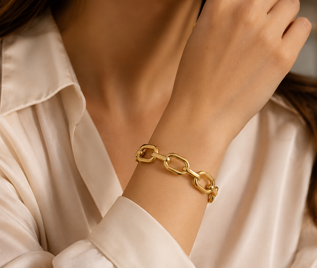 Elara Gold Link Cuff Bracelet | Waterproof Gold Bracelet Australia | Aurelia Co.