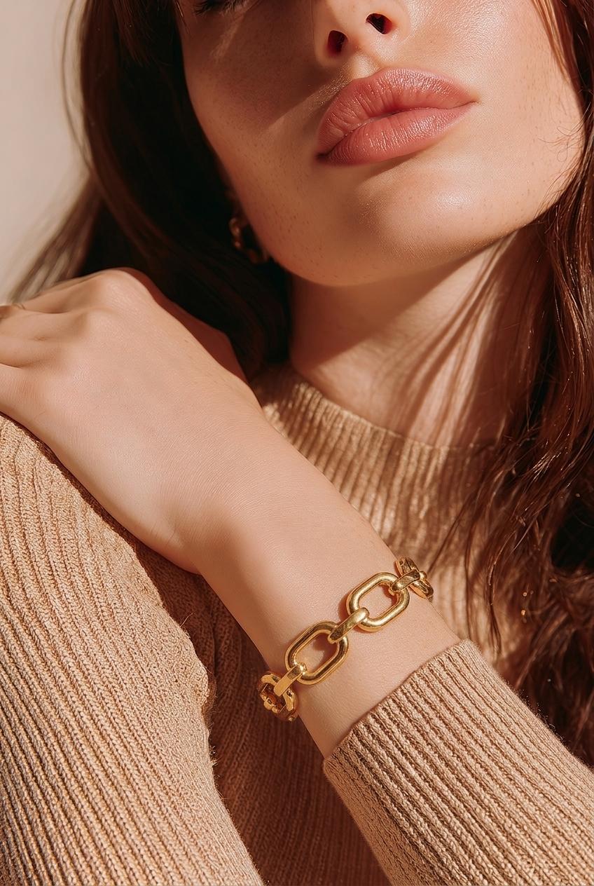 Elara Gold Link Cuff Bracelet | Waterproof Gold Bracelet Australia | Aurelia Co.