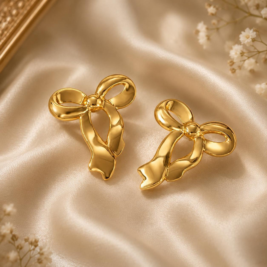 Éloise Bow Stud Earrings | Waterproof 18K Gold PVD Earrings | Aurelia Co.