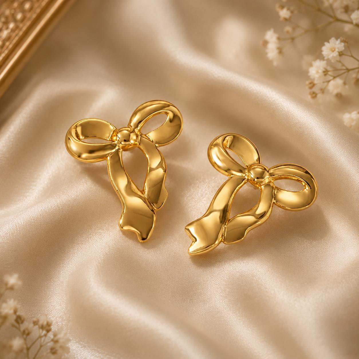 Éloise Bow Stud Earrings | Waterproof 18K Gold PVD Earrings | Aurelia Co.