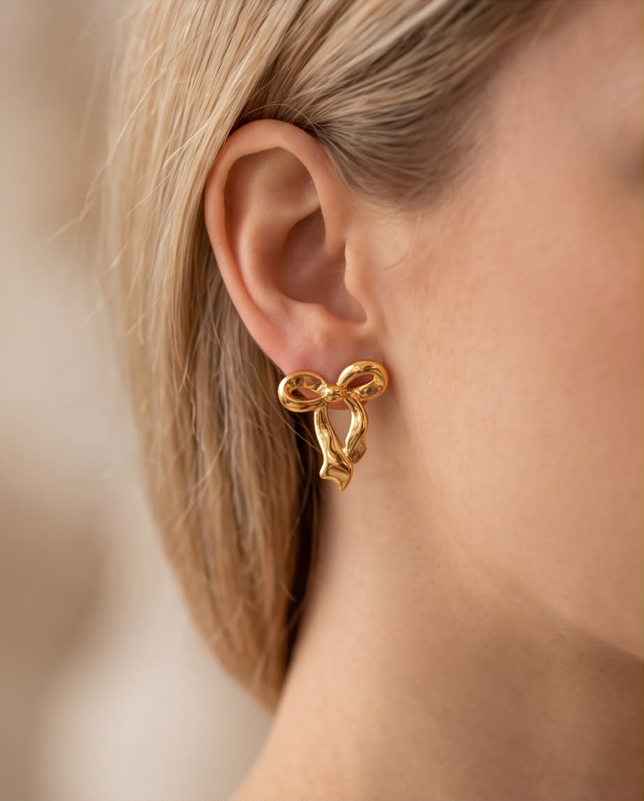 Éloise Bow Stud Earrings | Waterproof 18K Gold PVD Earrings | Aurelia Co.