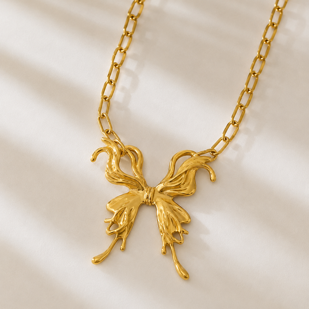 Exaggerated Leaf Flower Bow Knot Necklace  | Waterproof | Aurelia Co.