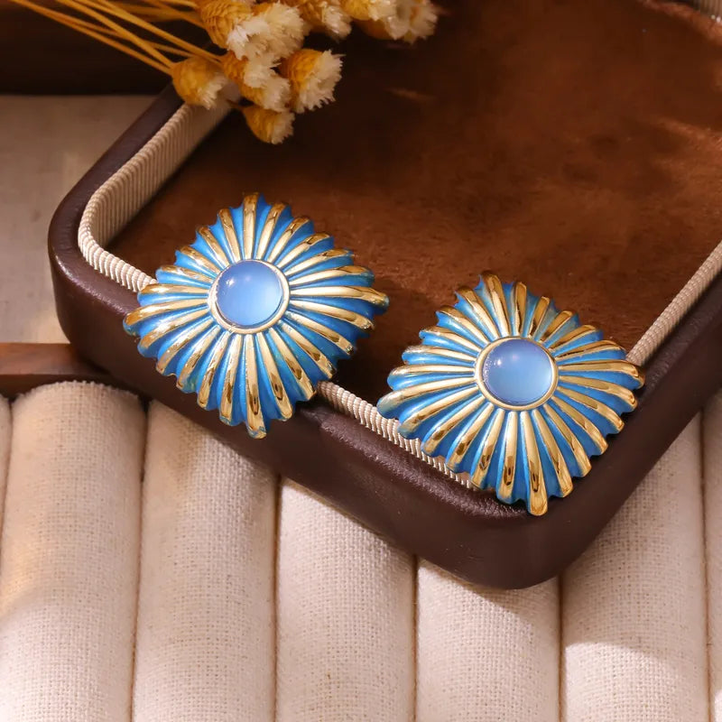 Square blue-And-Gem-Inlay Dainty Earrings