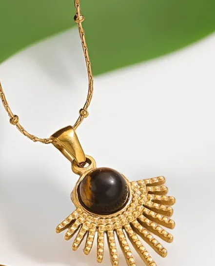 Geometric Tiger Eye Pendant Necklace