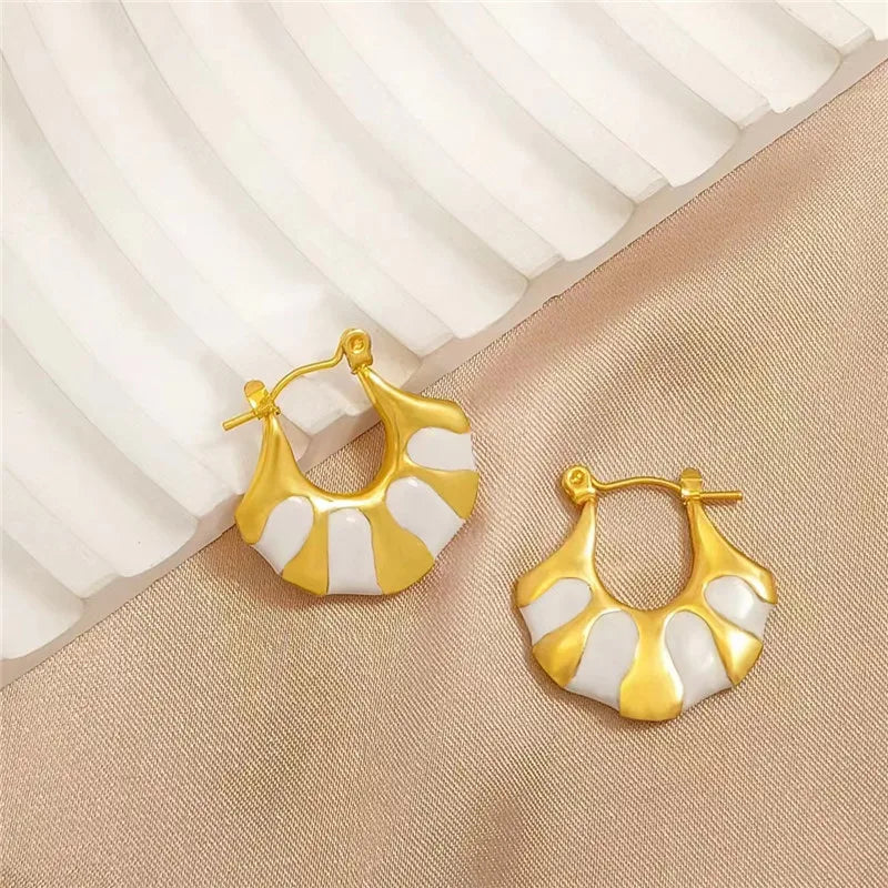 White Enamel Fan Hoop Earrings