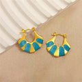 Turquoise Enamel Fan Hoop Earrings