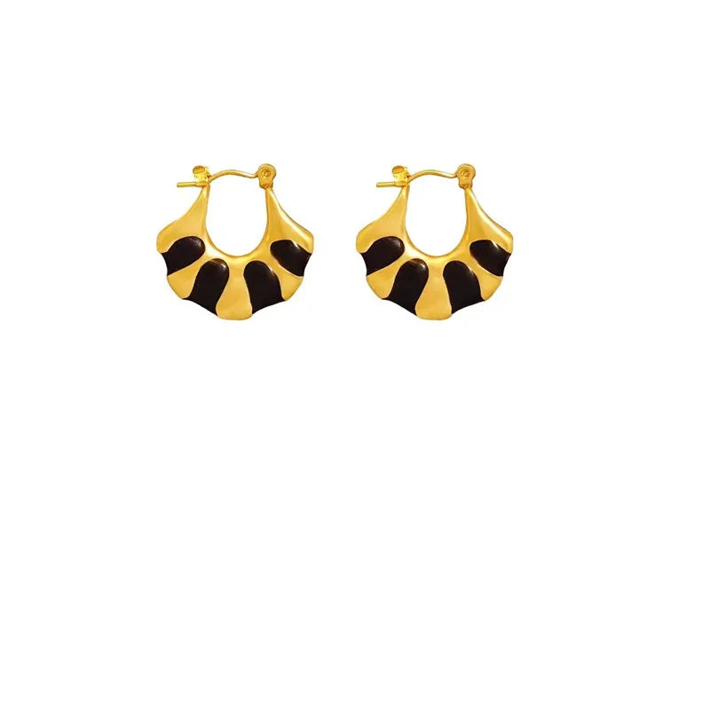 Black Enamel Fan Hoop Earrings