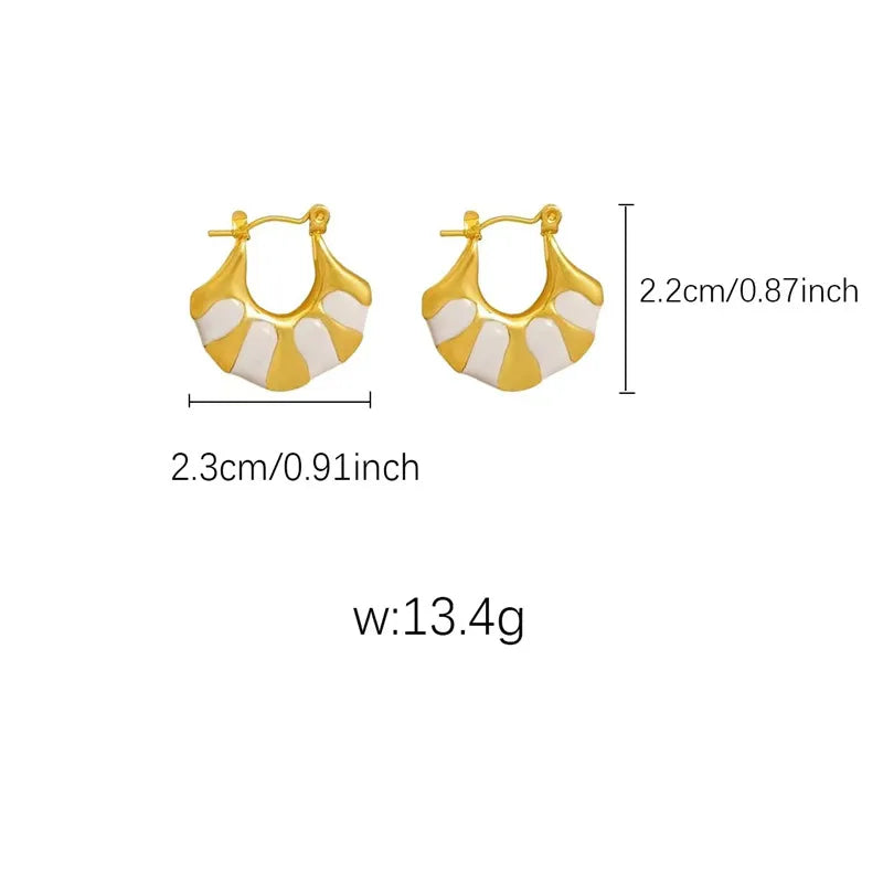 White Enamel Fan Hoop Earrings