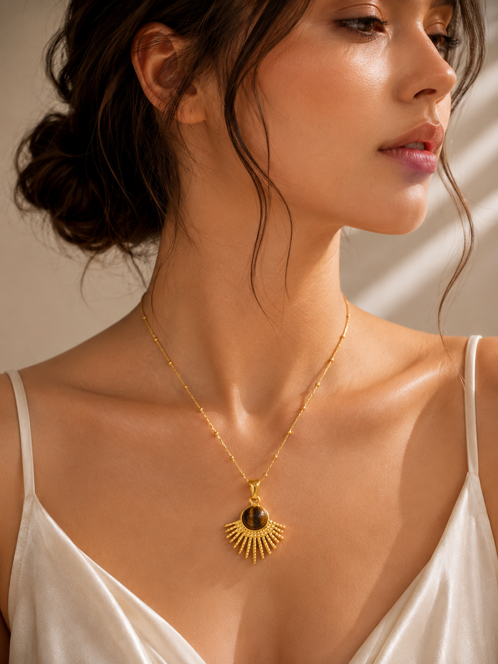 Geometric Tiger Eye Pendant Necklace |Waterproof Necklace | Aurelia Co.