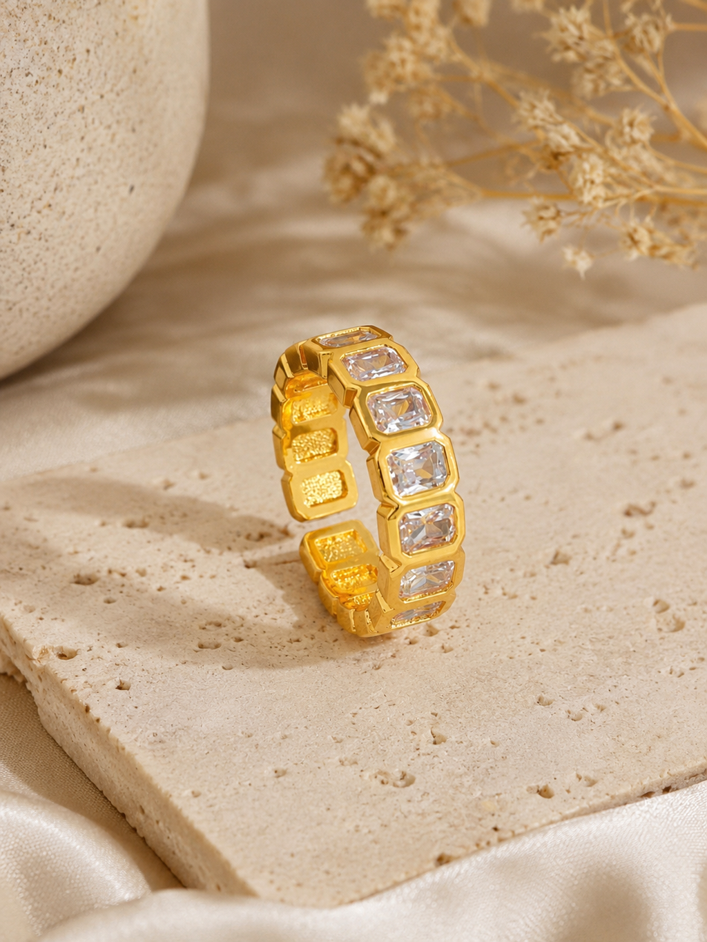 Gold Plated Crystal Adjustable Ring  Waterproof Tarnish-Free Ring