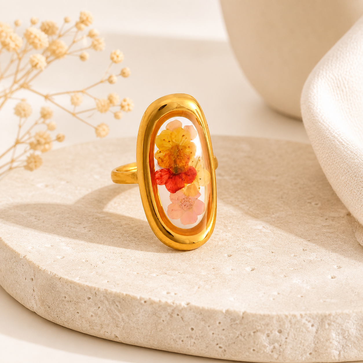 Aurora Petal Resin Ring | Gold Flower Petal Chunky Ring