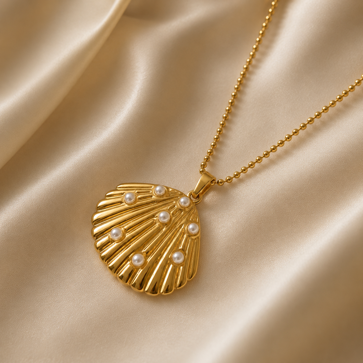 Gold Shell Pearl Inlay Pendant Necklace