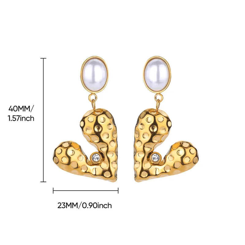 Pearl Heart Statement Drop Tarnish free Earrings