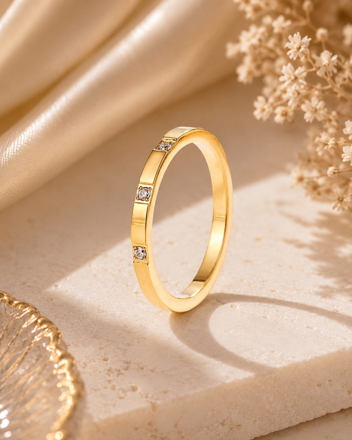 Celeste Diamond Accent Gold Ring | Minimalist Waterproof Stackable Ring
