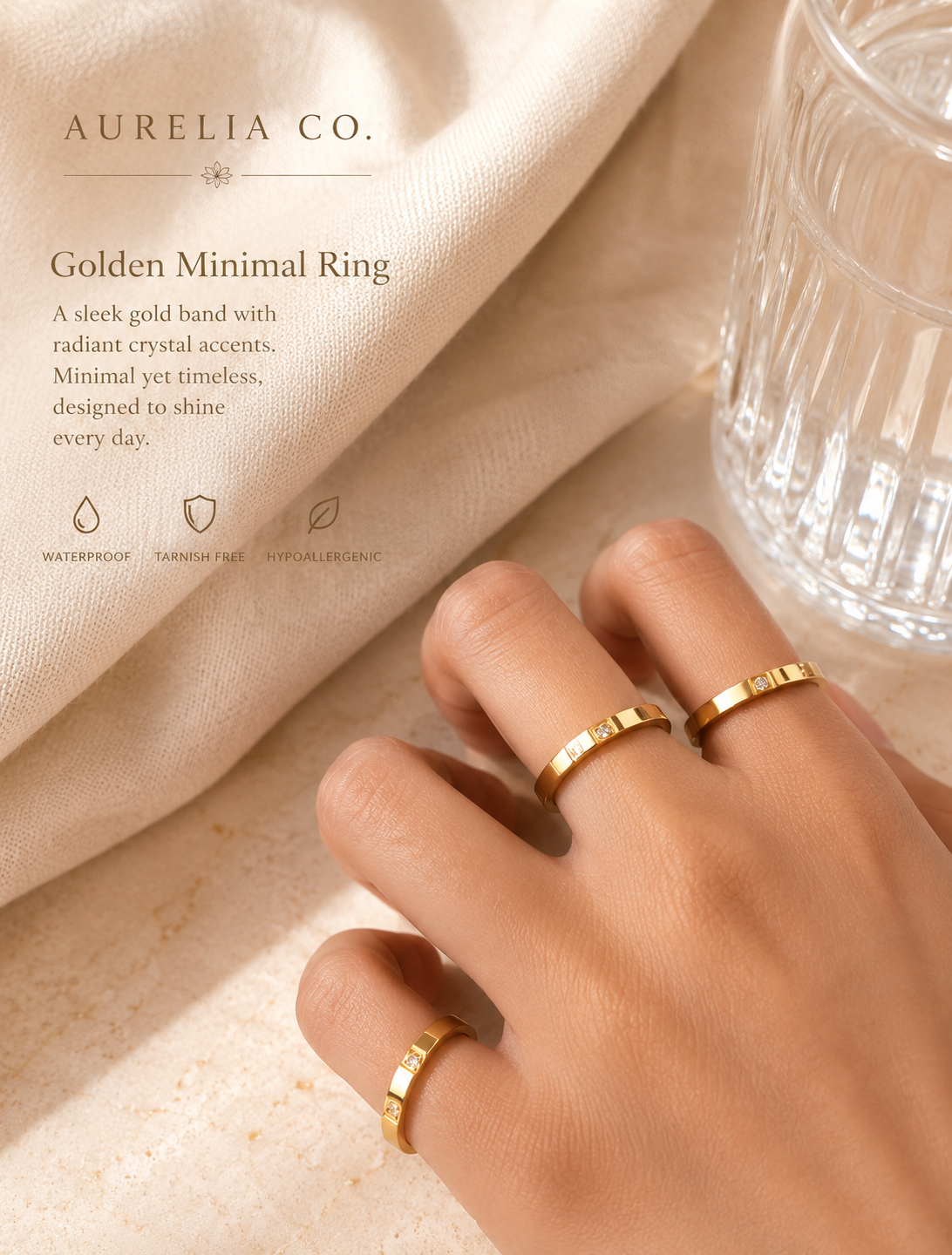 Celeste Diamond Accent Gold Ring | Minimalist Waterproof Stackable Ring