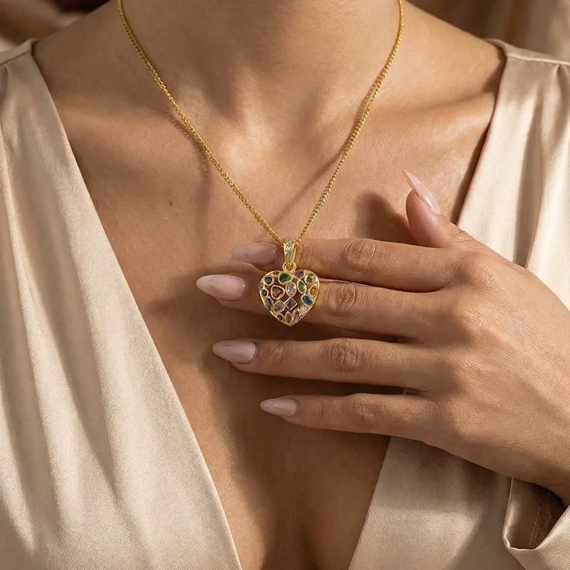 Heart Shaped Diamond Inlay Pendant Necklace