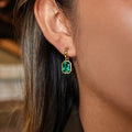 Green Square Rhinestone Inlay Earrings – Elegant Gold-Tone Statement Studs