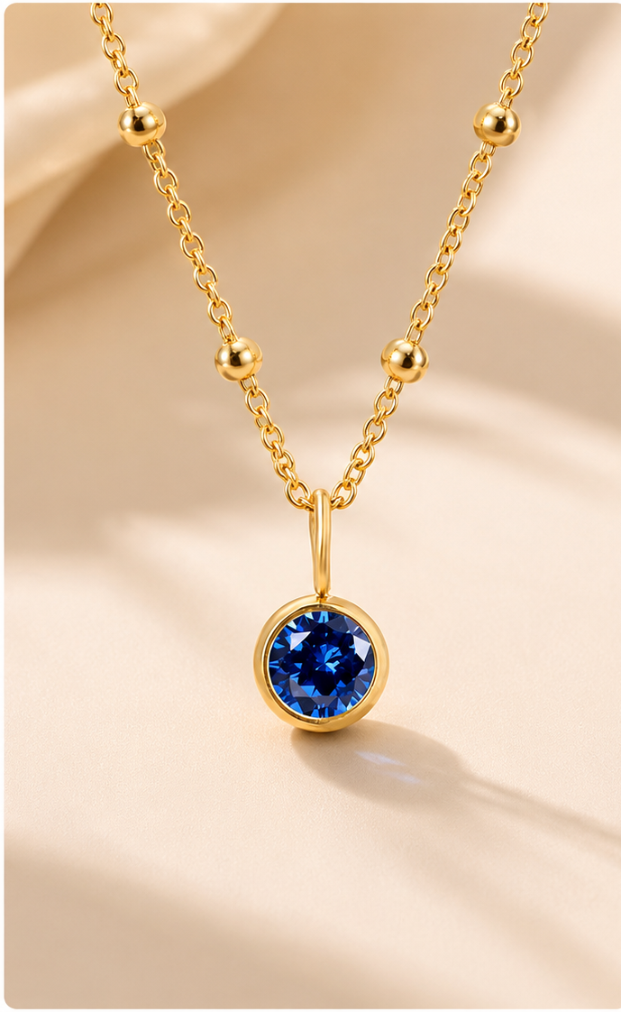 Birthstone September Blue Stone Gold Pendant Necklace