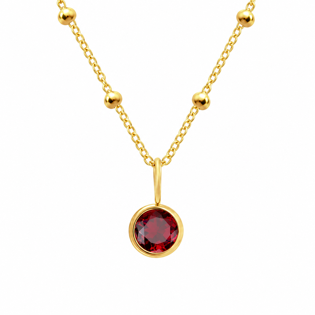 Birthstone January Red Stone Gold Pendant Necklace