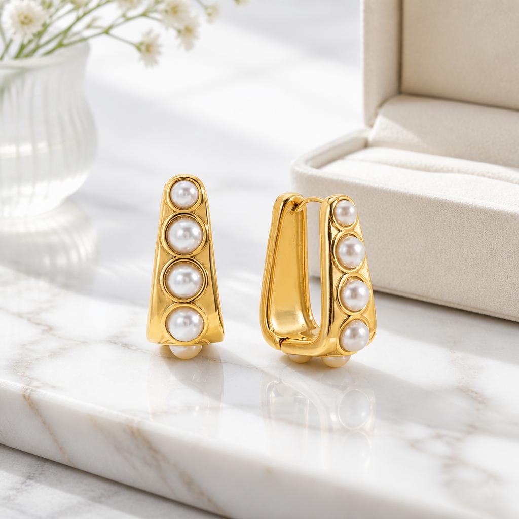 Luna Pearl Huggie Earrings | Waterproof 18K Gold Plated Earrings | Aurelia Co.