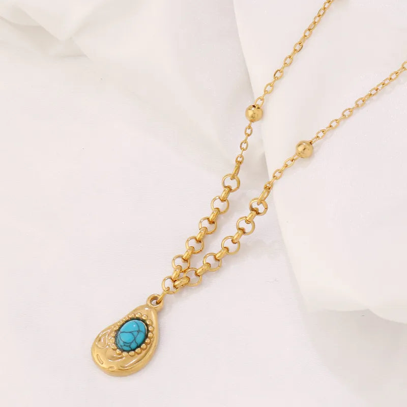 Moon And Natural Blue Stone Inlay Pendant  | Waterproof Necklace | Aurelia Co.