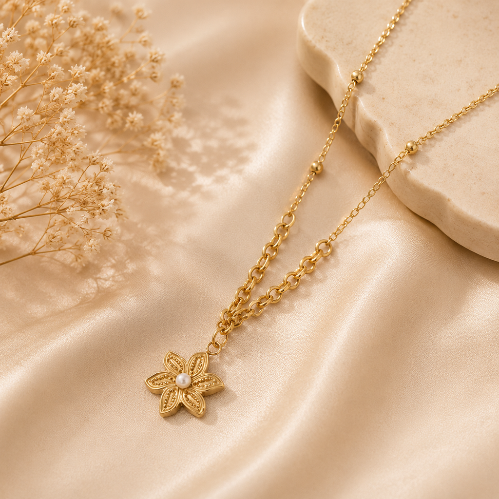 Moon And Natural Stone Inlay Pendant Necklace