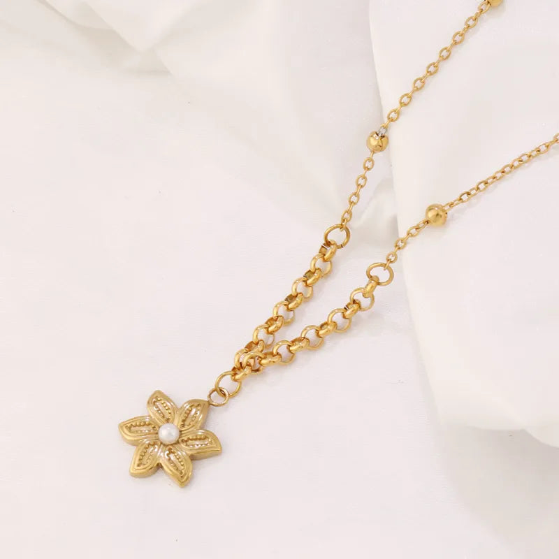 Moon And Natural Stone Inlay Pendant Necklace