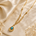 Moon And Natural Blue Stone Inlay Pendant  | Waterproof Necklace | Aurelia Co.