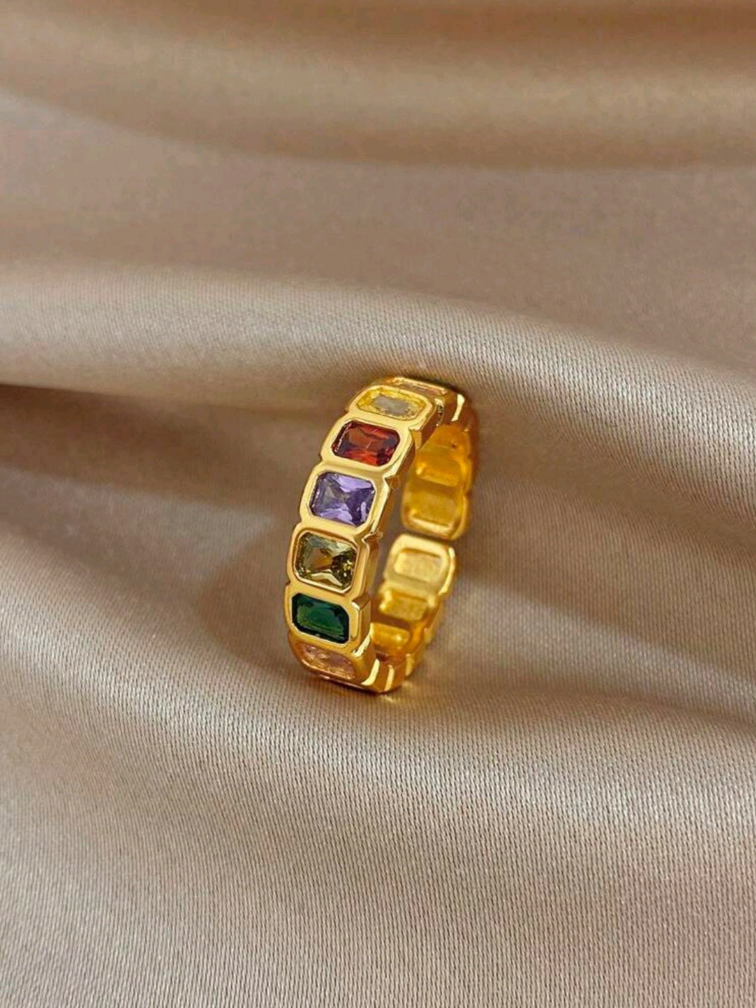Luxe Multicolour Crystal Open Adjustable Ring – Gold Plated