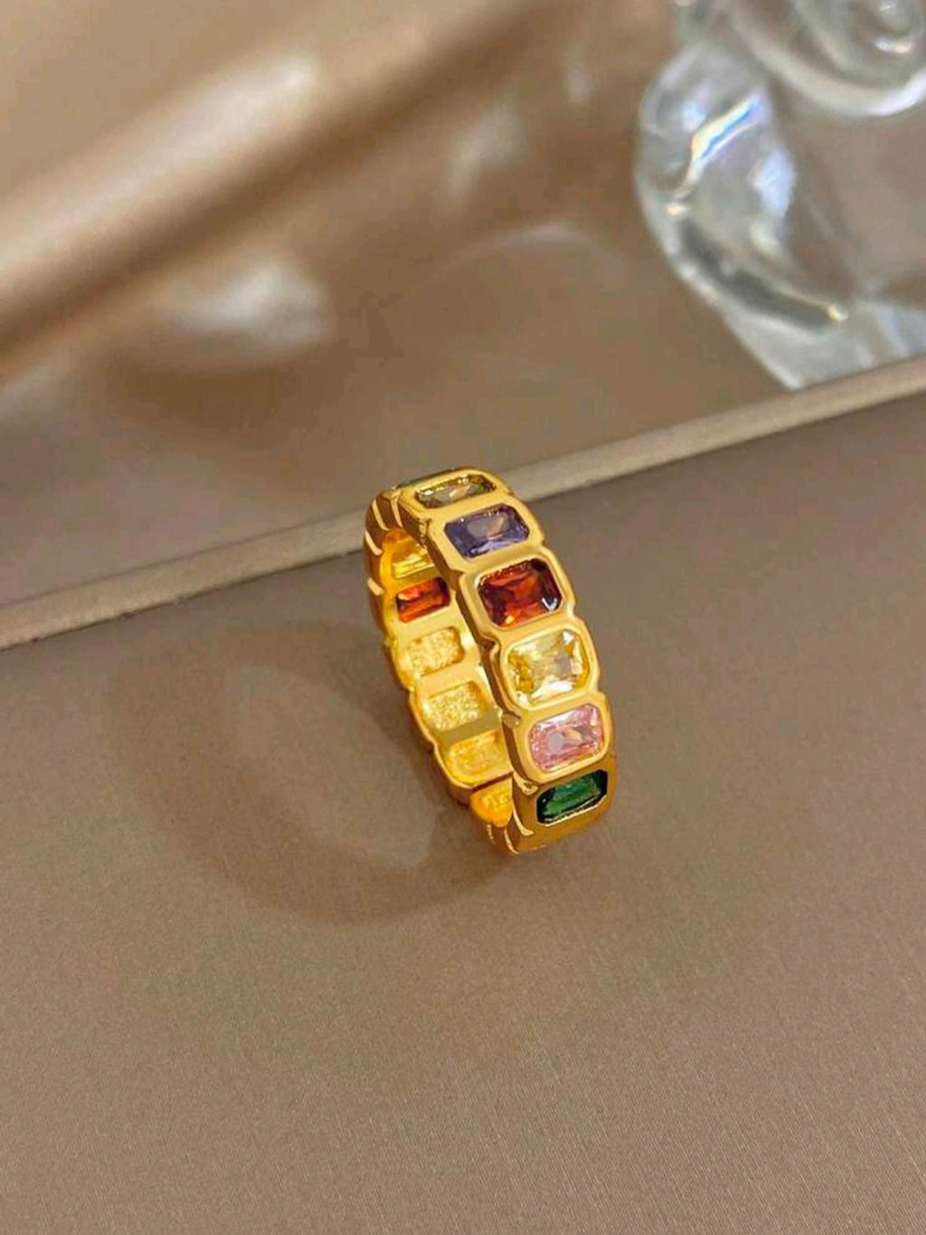 Luxe Multicolour Crystal Open Adjustable Ring – Gold Plated