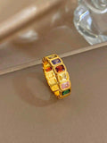 Luxe Multicolour Crystal Open Adjustable Ring – Gold Plated