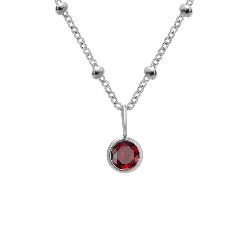 Birthstone January Red Stone Silver Pendant Necklace