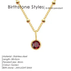 Birthstone January Red Stone Gold Pendant Necklace