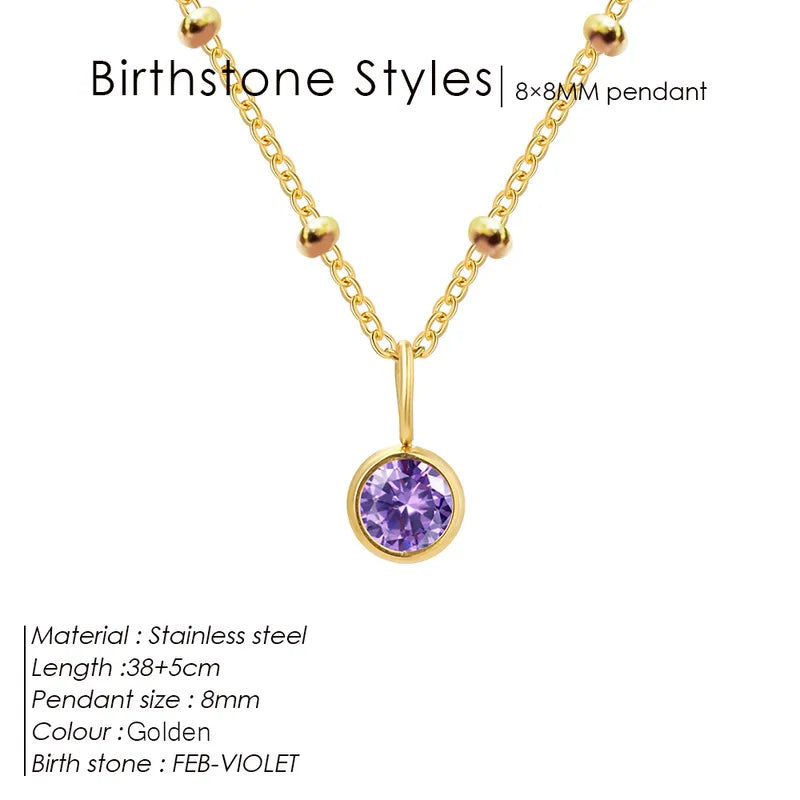 Birthstone February Purple Roland Gold Pendant Necklace