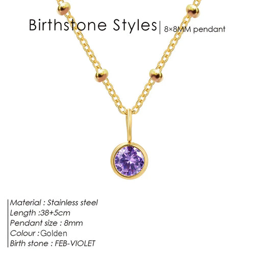 Birthstone February Purple Roland Gold Pendant Necklace