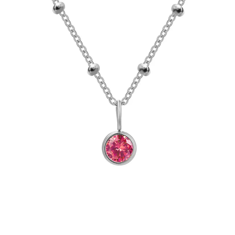 Birthstone July Rose Red-Silver Pendant Necklace