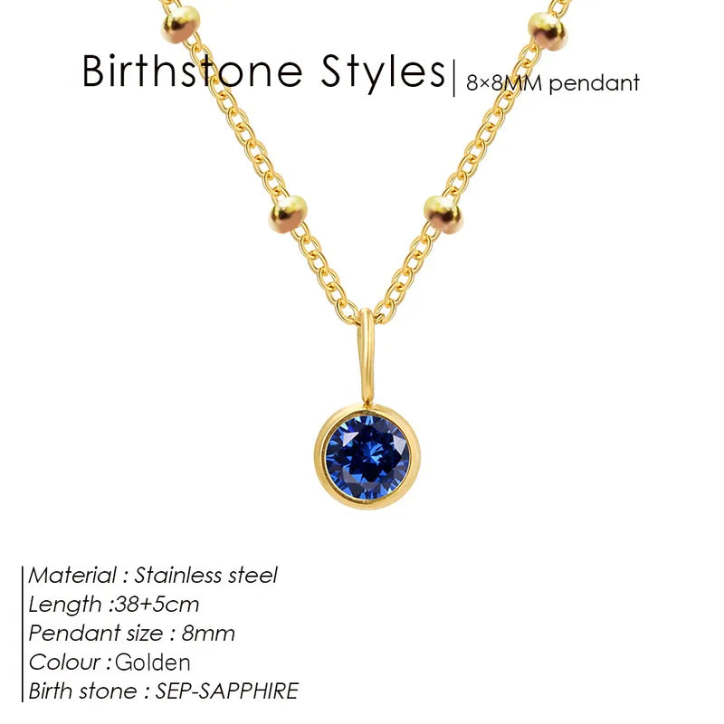 Birthstone September Blue Stone Gold Pendant Necklace