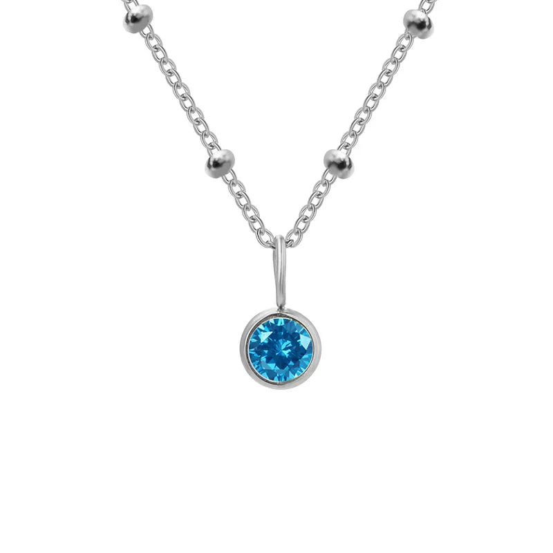Birthstone December Lake Green-Blue Silver Pendant Necklace