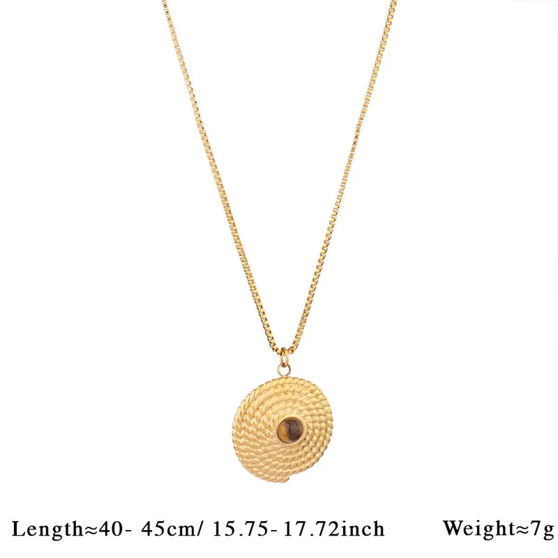 Retro Geometric Natural Stone Pendant Necklace