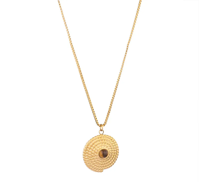 Retro Geometric Natural Stone Pendant Necklace