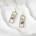 Purple Flower Rectangle Epoxy Earrings | Waterproof Gold-Plated Floral Earrings