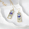 Rectangle Epoxy Blue Flower Earrings  | Waterproof Gold-Plated Floral Earrings