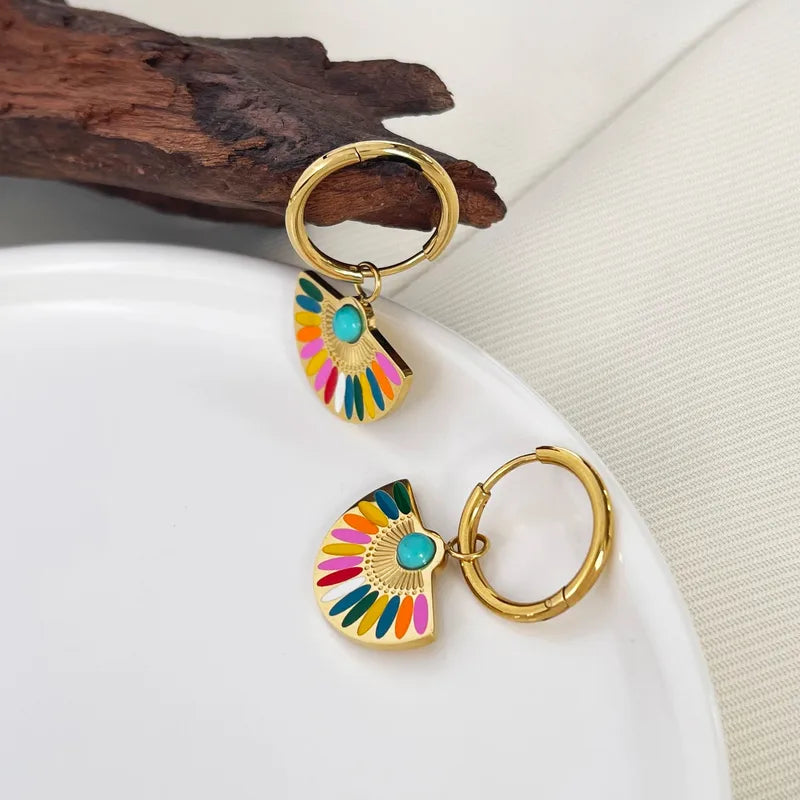 Sector Enamel Multicolour Gold Earrings