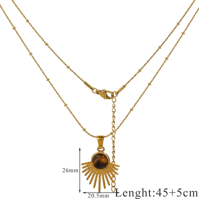 Geometric Tiger Eye Pendant Necklace