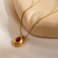 Water Droplet Red Stone Pendant Necklace